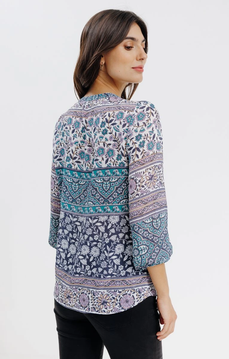 Blouse Col Mao Imprimée Boutons Nacrés 2 Blouse Col Mao Imprimée Boutons Nacrés – Image 2