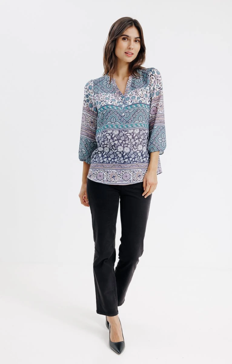 Blouse Col Mao Imprimée Boutons Nacrés 3 Blouse Col Mao Imprimée Boutons Nacrés – Image 3