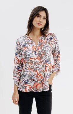 Blouse Col Mao Boutons Nacrés