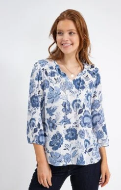 Blouse Imprimée Col V Avec Froufrou
