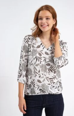 Blouse Col V Avec Piping Argent -Élégance Thiery Promos Boutique k 57230069 affinites BLANC d2 48