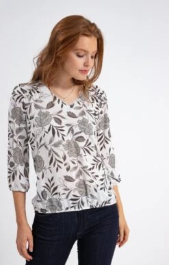 Blouse Col V Avec Piping Argent