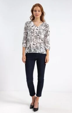 Blouse Col V Avec Piping Argent -Élégance Thiery Promos Boutique k 57230069 affinites BLANC o 48