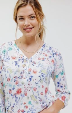 Blouse Col V Avec Bas Smock -Élégance Thiery Promos Boutique k blouse col v avec bas smock affinites BLANC d1 48