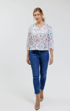 Blouse Col V Avec Bas Smock -Élégance Thiery Promos Boutique k blouse col v avec bas smock affinites BLANC o 48