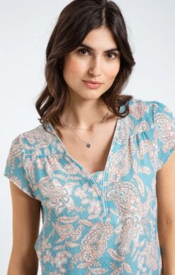 Blouse Imprimée Col V -Élégance Thiery Promos Boutique k blouse col v avec piping armand thiery femme AUTRE BLEU d1 175
