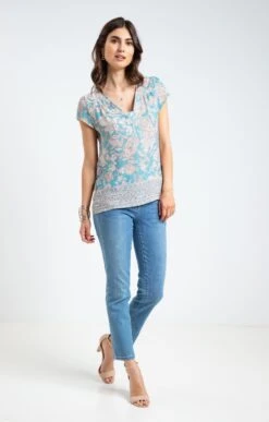 Blouse Imprimée Col V -Élégance Thiery Promos Boutique k blouse col v avec piping armand thiery femme AUTRE BLEU o 175