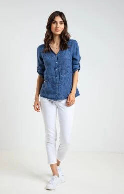 Blouse En Lin Avec Broderies -Élégance Thiery Promos Boutique k blouse en lin avec broderies armand thiery femme INDIGO o 93