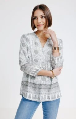 Blouse Imprimé Placé Col Froufrou