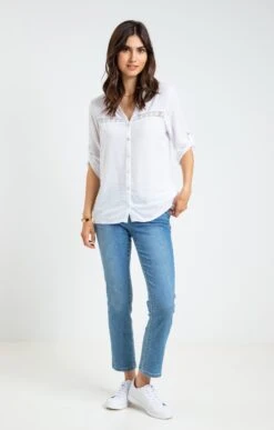 BLOUSE UNIE PLUMETIS -Élégance Thiery Promos Boutique k blouse unie fantaisie armand thiery femme BLANC o 48