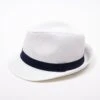 CHAPEAU PAILLE BLANC AVEC RUBAN MARINE