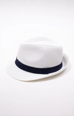CHAPEAU PAILLE BLANC AVEC RUBAN MARINE