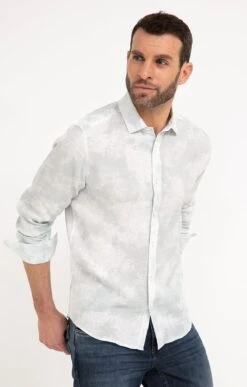 Chemise Ajustée En Lin Motif Tie & Dye -Élégance Thiery Promos Boutique k chemise ajustee en lin motif tie dye at company TILLEUL d3 229