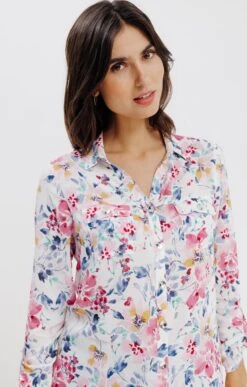 Chemise Imprimé Fleurs -Élégance Thiery Promos Boutique k chemise imprime fleurs affinites BLANC d1 48