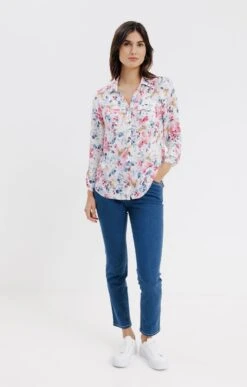 Chemise Imprimé Fleurs -Élégance Thiery Promos Boutique k chemise imprime fleurs affinites BLANC o 48