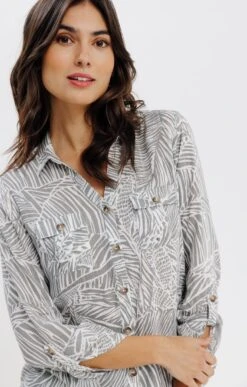 Chemise Imprimée Boutons Jaspés -Élégance Thiery Promos Boutique k chemise imprimee boutons jaspes affinites KAKI CLAIR d1 104