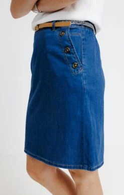 Jupe En Tencel Et Coton Avec Détail Pont -Élégance Thiery Promos Boutique k jupe en tencel et coton avec detail pont affinites BLEU d1 45