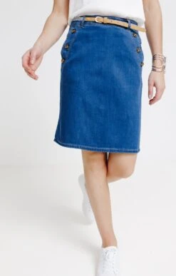 Jupe En Tencel Et Coton Avec Détail Pont -Élégance Thiery Promos Boutique k jupe en tencel et coton avec detail pont affinites BLEU o 45