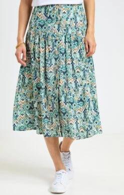 Jupe Imprimée Avec Dos élastiqué -Élégance Thiery Promos Boutique k jupe imprimee longue avec dos elastique armand thiery femme EMERAUDE o 143