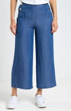 Pantacourt En Tencel Denim -Élégance Thiery Promos Boutique k pantacourt en tencel denim armand thiery femme BLEU o 45