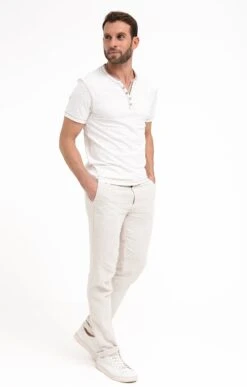 Pantalon Chino Lino Avec Ficelle -Élégance Thiery Promos Boutique k pantalon chino lino avec ficelle attitude ECRU o 68