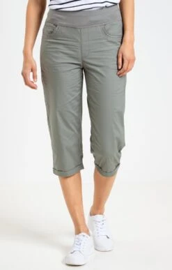 Pantalon Corsaire Avec Détail Strass -Élégance Thiery Promos Boutique k pantalon corsaire avec detail strass affinites KAKI CLAIR o 104