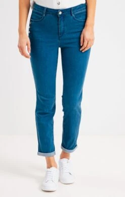 Pantalon Jean Slim Avec Boutons -Élégance Thiery Promos Boutique k pantalon jean slim avec boutons armand thiery femme BLEU o 45