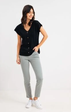 Pantalon Slim Avec Jeu Broderie Poches