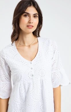Robe Avec Broderie Anglaise -Élégance Thiery Promos Boutique k robe avec broderie anglaise armand thiery femme BLANC d1 48