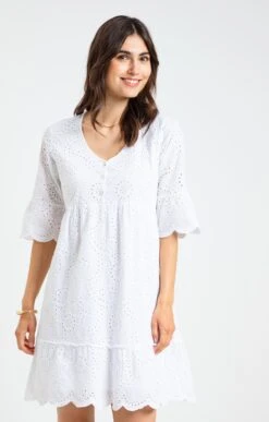 Robe Avec Broderie Anglaise -Élégance Thiery Promos Boutique k robe avec broderie anglaise armand thiery femme BLANC o 48