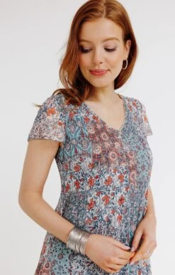 Robe Imprimée Plissée -Élégance Thiery Promos Boutique k robe imprimee plissee affinites KAKI CLAIR d1 104