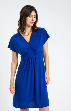 Robe Unie Col V -Élégance Thiery Promos Boutique k robe unie col v armand thiery femme BLEU DUR o 46