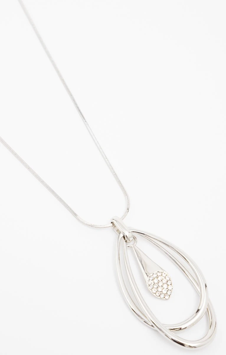 Sautoir Pendentif Argenté 2 Gouttes 2 Sautoir Pendentif Argenté 2 Gouttes – Image 2