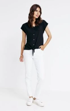 Tee-shirt Uni Boutonné Avec Liens -Élégance Thiery Promos Boutique k tee shirt affinites NOIR o 14