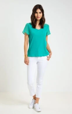 Tee-shirt Bi-matière -Élégance Thiery Promos Boutique k tee shirt bi matiere affinites VERT LAGON o 77