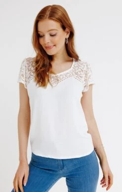 Tee-shirt Bi Matière Et Galon Fantaisie