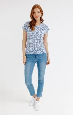 TEE-SHIRT MANCHES COURTES COL ROND -Élégance Thiery Promos Boutique k tee shirt manches courtes col rond affinites BLANC o 48