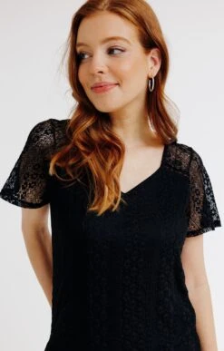 TEE-SHIRT UNI DENTELLE MANCHES COURTES 7 TEE-SHIRT UNI DENTELLE MANCHES COURTES -Élégance Thiery Promos Boutique k tee shirt uni dentelle manches courtes affinites NOIR d1 14