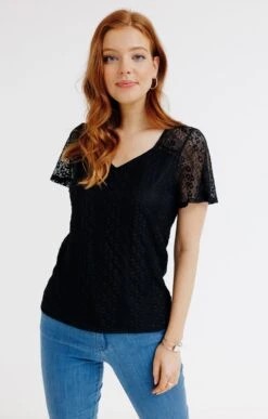 TEE-SHIRT UNI DENTELLE MANCHES COURTES