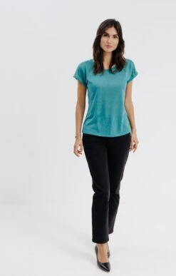 Tee-shirt Uni Manches Courtes Col Rond -Élégance Thiery Promos Boutique k tee shirt uni manches courtes col rond armand thiery femme SAPIN o 143