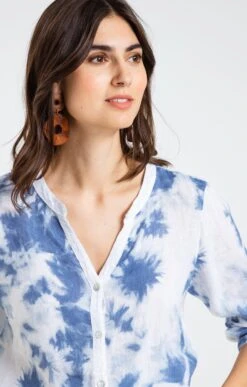 Tunique Imprimée Tie And Dye -Élégance Thiery Promos Boutique k tunique imprimee tie and dye armand thiery femme BLANC d1 48